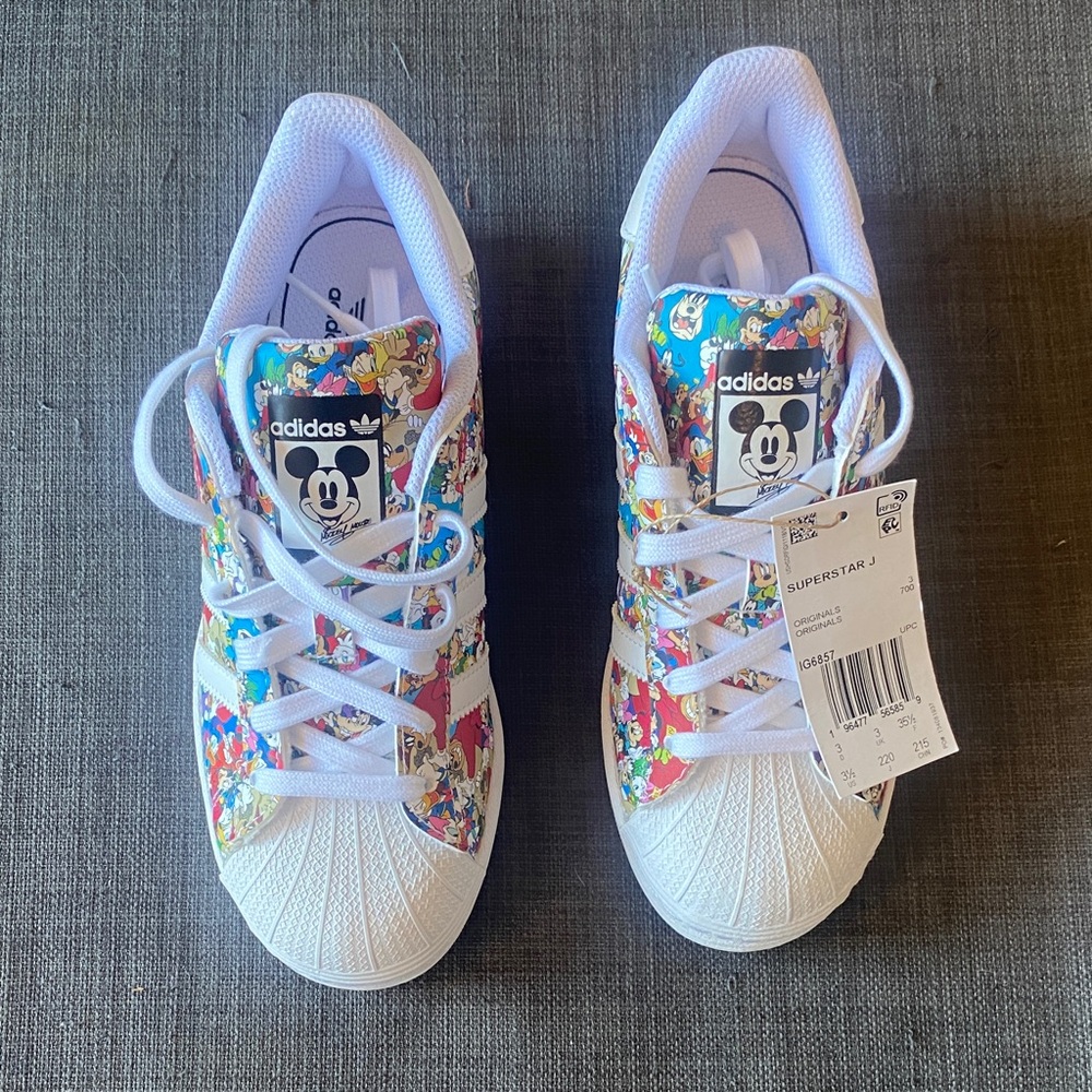 NWT Superstar J Adidas Kids' White and Colorful Mickey Sneakers